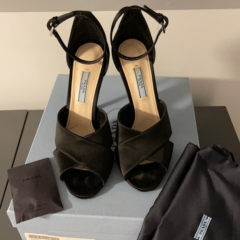 Prada Black Satin High Heel Sandals Size 38